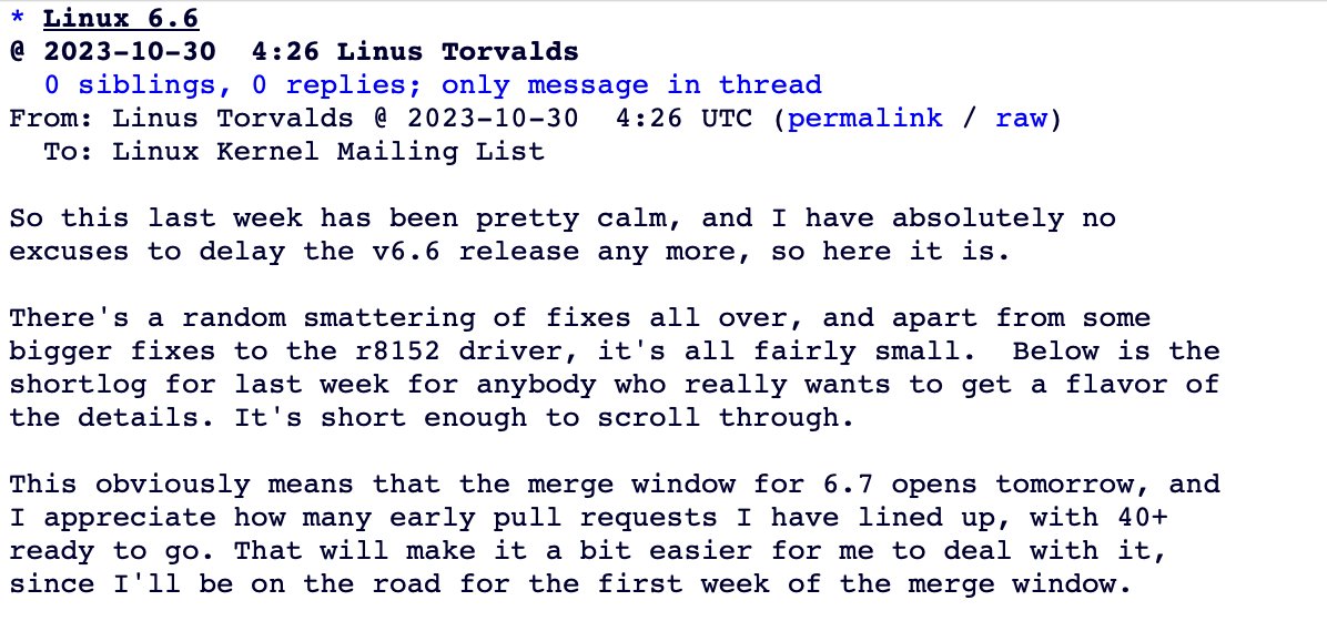 Linux Kernel 6.6 正式发布：新增 EEVDF 调度器等