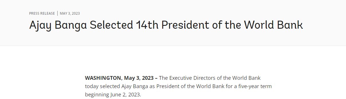 世行选出新行长！印度裔美国人彭安杰6月2日走马上任