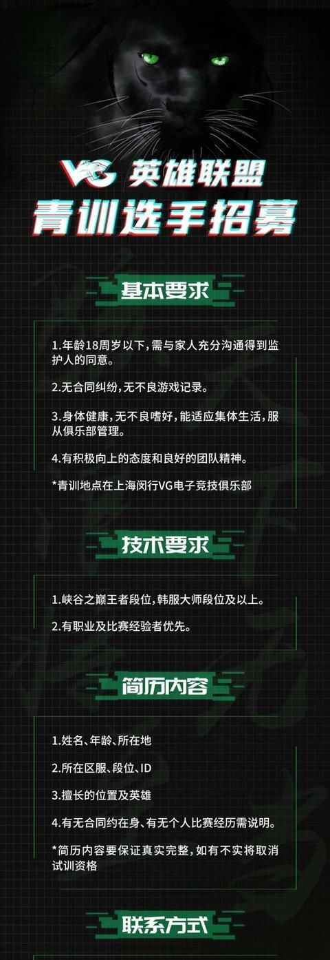  青训|VG英雄联盟青训招募：要求峡谷之巅王者，韩服大师及以上