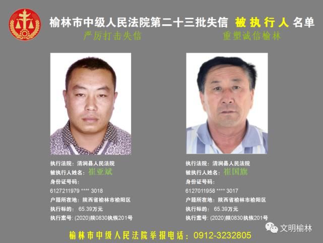 榆林|榆林二十三批失信被执行人名单，看看认识不