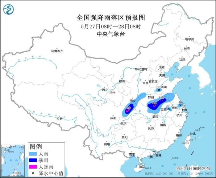 暴雨蓝色预警继续发布：江汉及沿淮地区等地有较强降雨