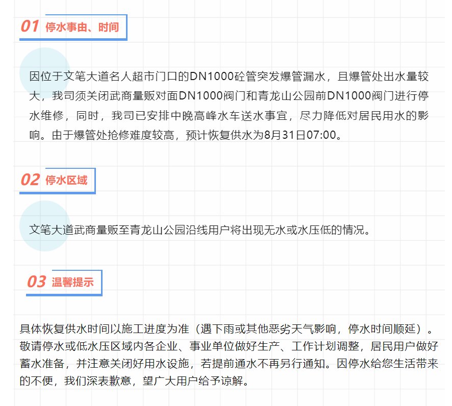 突发爆管漏水正在抢修！预计8月31日早恢复供水，湖北咸宁市这些区域将受影响