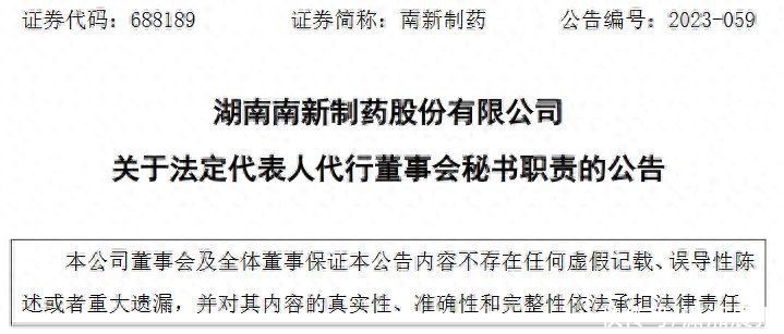 湖南南新制药股份有限公司法定代表人张世喜代行董事会秘书职责