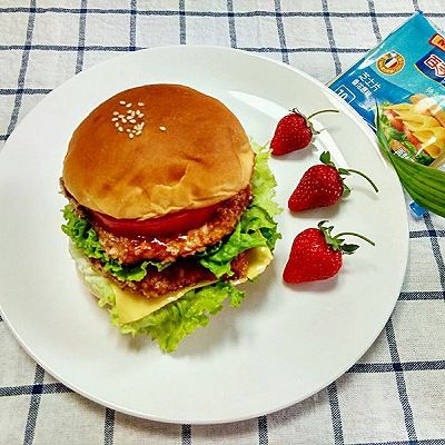  汉堡胚|双层鸡排芝士汉堡