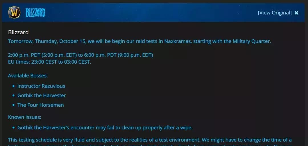 副本|PTR最新消息，纳克萨玛斯将测试军事区，天灾入侵测试正在进行