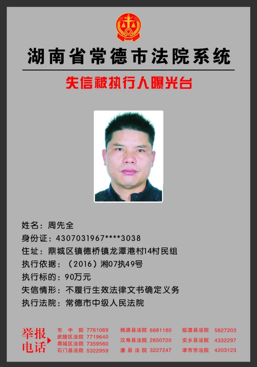 常德|欠钱不还？欢迎举报！常德法院曝光一批失信被执行人！