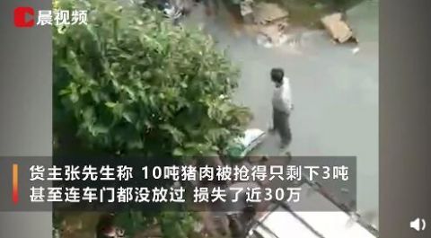  车门|素质掉了一地！货车遇事故10吨猪肉遭哄抢只剩3吨 车主：连车门都没放过