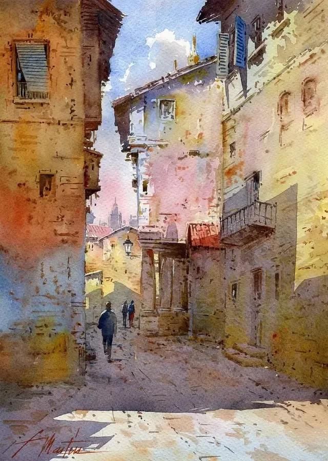 迷人|西班牙艺术家的水彩风景画水色交融、生动自然，太迷人了