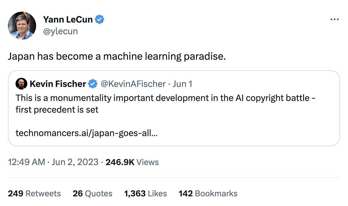 日本：敞开训练AI不用管版权，LeCun：机器学习天堂