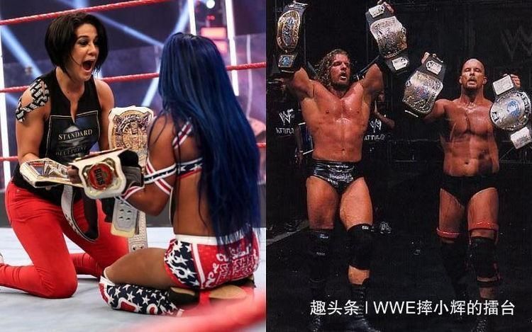 莎夏班克|并肩冷石奥斯汀与大锤HHH!莎夏与贝莉成为WWE女子组历史第一人！