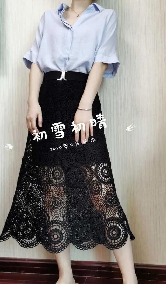 长裙|钩针编织一线连拼花半身裙，气质浪漫长裙你也可以织，附图解教程