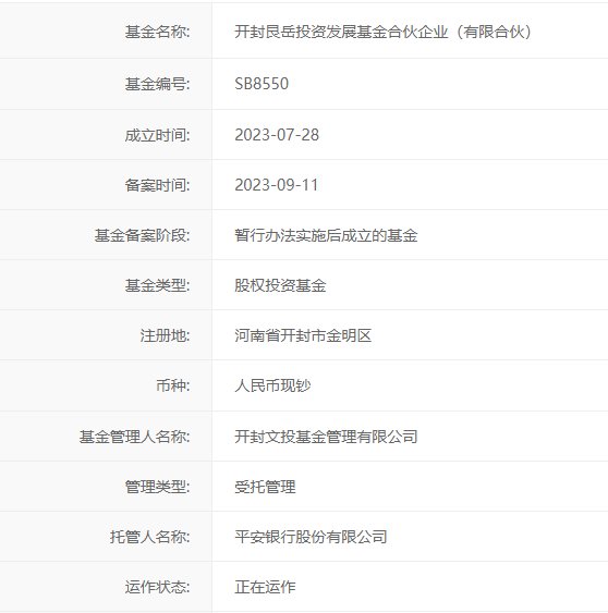 开封文投旗下两只基金完成备案