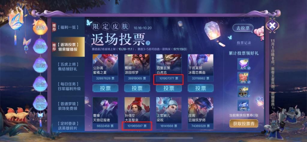 返场|投票结束，5款返场皮肤确认！铠爹成最大赢家！至尊宝正式绝版！
