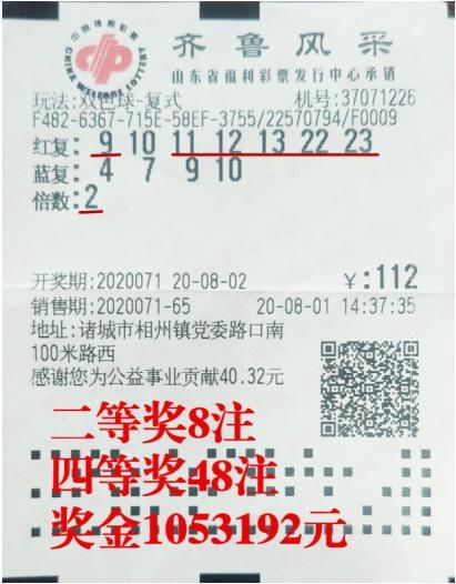 感觉|中8注双色球二等奖 获105万奖金