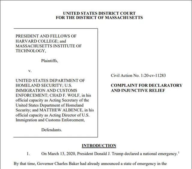 哈佛、麻省理工起诉特朗普政府，以阻止其对留学生的禁令