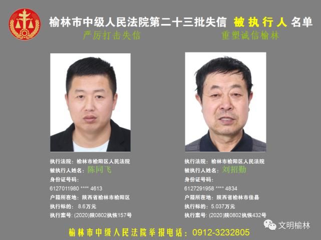 榆林|榆林二十三批失信被执行人名单，看看认识不
