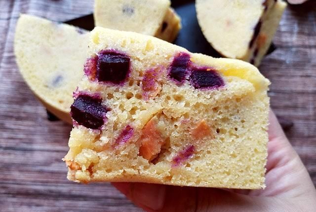  简单|儿子最喜欢这粗粮发糕，一搅一蒸，营养香甜，比馒头简单好吃