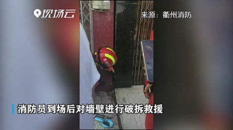  被困|小猫被困两墙中间 消防员暖心智救