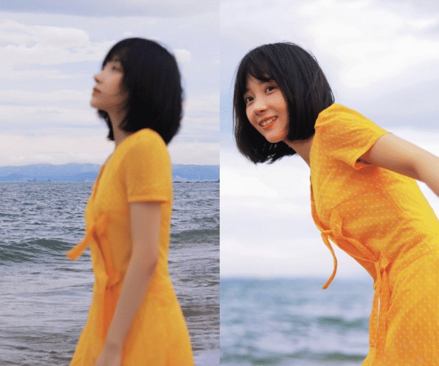  连衣裙|“姜小果”现身海边, 穿“蜂蜜裙”奔跑那刻, 凹出“漫画腰”太绝