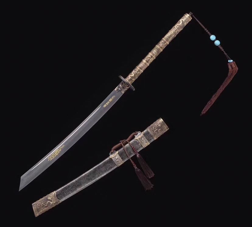  百炼钢|康熙战刀，手工百炼钢锻造，纯铜装