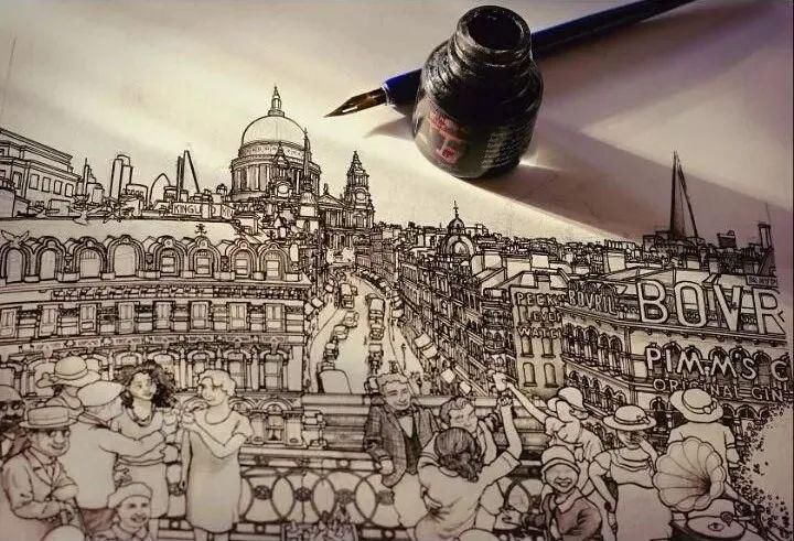 画师|英国插画师的钢笔建筑