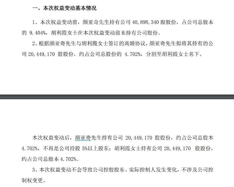 天价离婚再现：国光股份董事长前妻拟分走市值超2亿股份