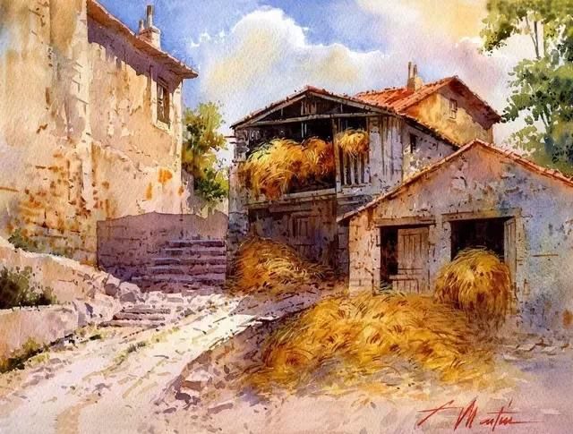 迷人|西班牙艺术家的水彩风景画水色交融、生动自然，太迷人了