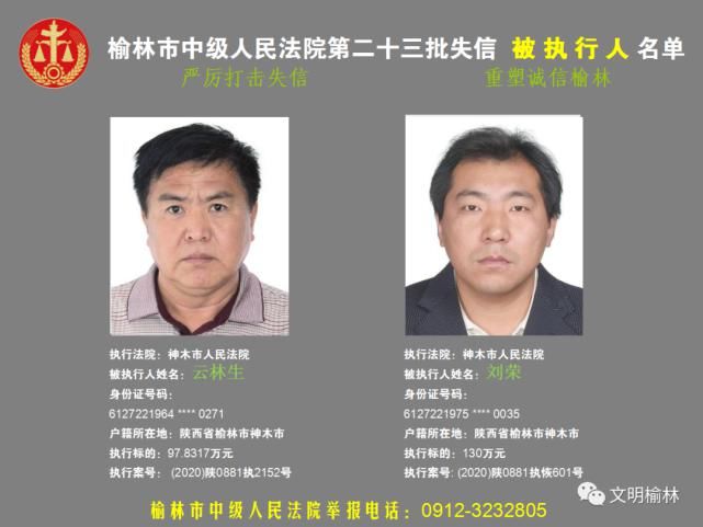 榆林|榆林二十三批失信被执行人名单，看看认识不