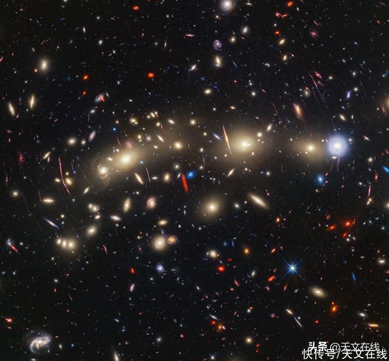 【天文酷图】星系团MACS0416（哈勃和韦伯）