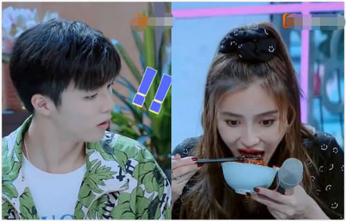  王一博|杨颖录节目放开了吃，大口夹肉、喝饮料不怕胖，王一博表情很真实