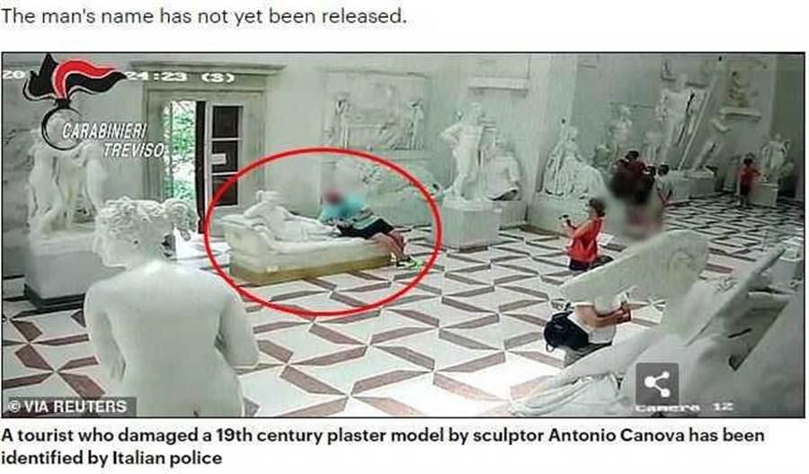  雕像|坐一下代价82万！国外男游客损毁19世纪雕像装没事离开，遭警方逮回重罚