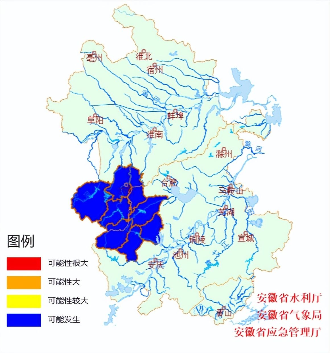 安徽省山洪灾害气象预警：请各地密切关注降雨情况，提前组织群众转移避险