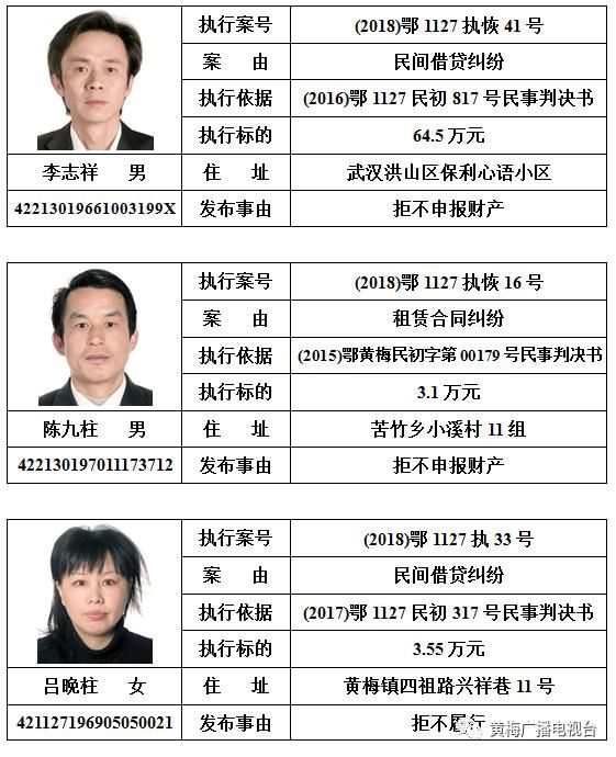  人民法院|黄梅县人民法院发布对邹南勇等110名被执行人的预拘留公告