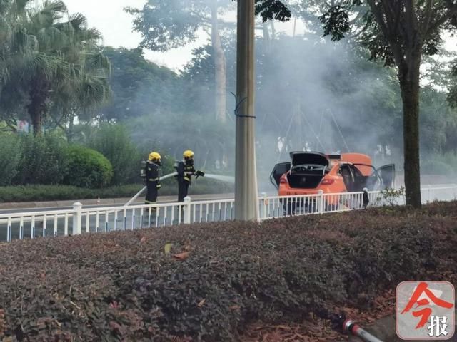  封闭|桂柳路上出租车突然冒烟自燃，司机和两名乘客逃生，火势太大导致道路封闭