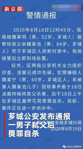 福建|福建六旬男子因琐事矛盾弑父后畏罪自杀 警方通报