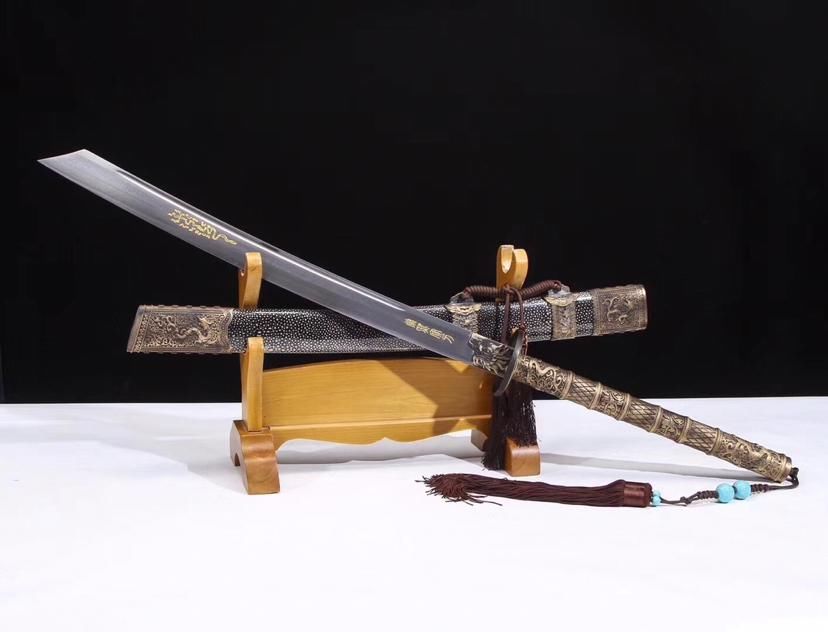  百炼钢|康熙战刀，手工百炼钢锻造，纯铜装