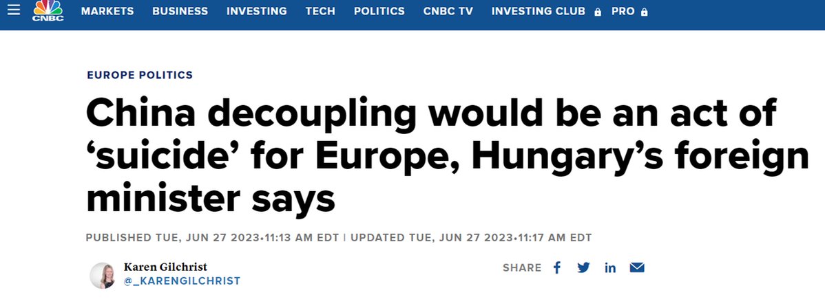 匈牙利外长：欧洲如果寻求“对华脱钩”无异于“自寻短见”