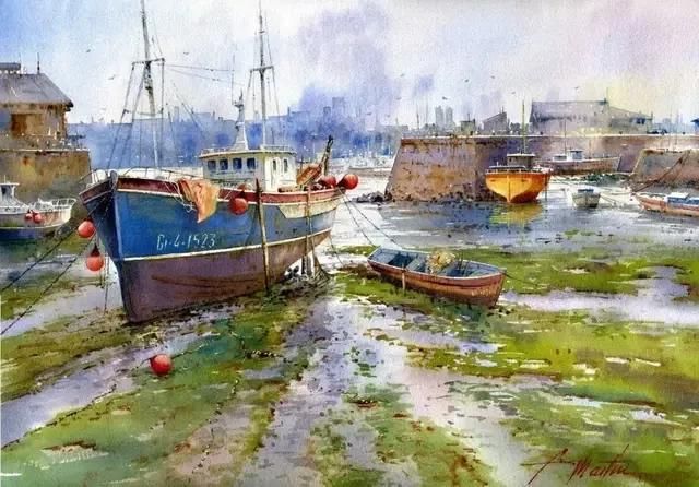 迷人|西班牙艺术家的水彩风景画水色交融、生动自然，太迷人了