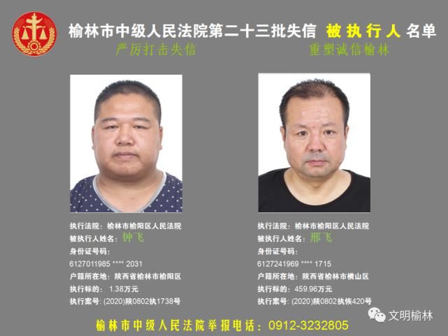 榆林|榆林二十三批失信被执行人名单，看看认识不