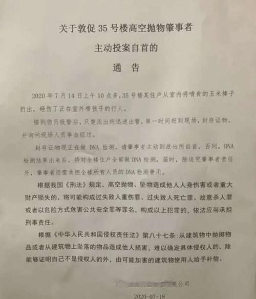  承担费用|高空抛物伤人，物业通告全楼测DNA肇事者承担费用，吓出了肇事者