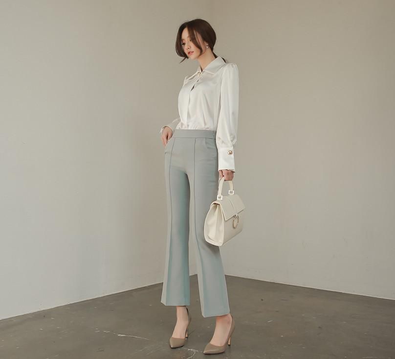  腈纶|超美珠珠：白领办公日常时尚，白炽腈纶宫廷玻蓝搭肩白衬衫