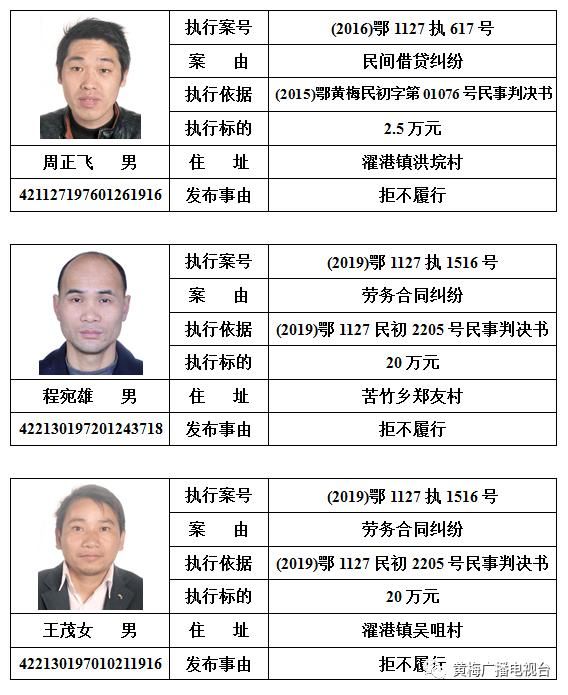  人民法院|黄梅县人民法院发布对邹南勇等110名被执行人的预拘留公告