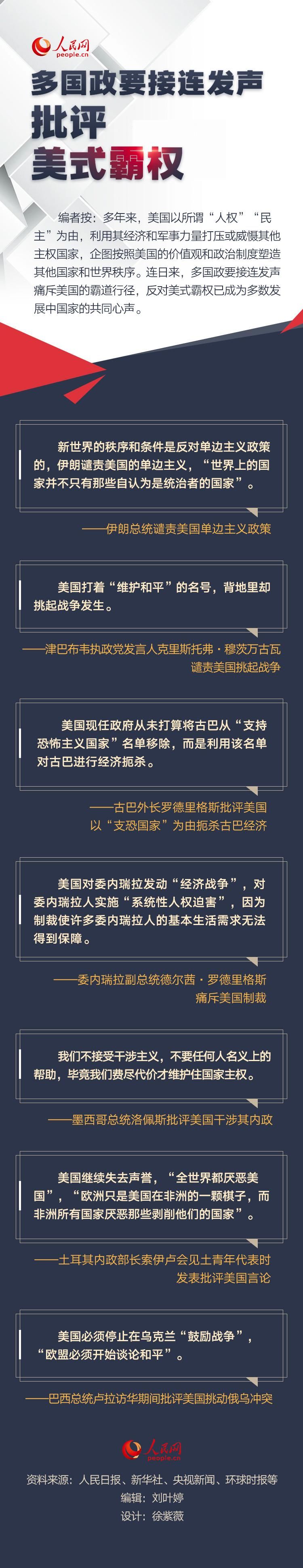 图解：多国政要接连发声批评美式霸权