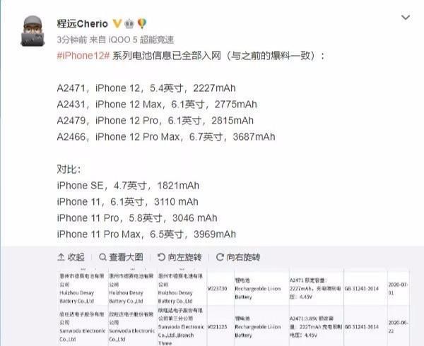 认证|iPhone 12系列电池容量通过认证，万万没想到居然缩水了