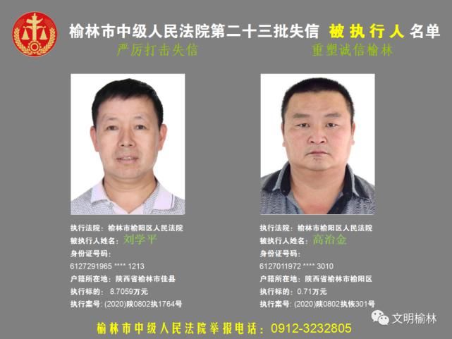 榆林|榆林二十三批失信被执行人名单，看看认识不