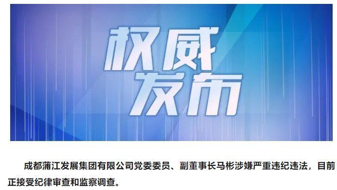 成都蒲江发展集团有限公司党委委员、副董事长马彬接受审查调查