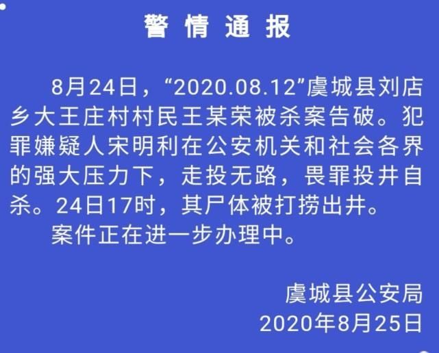 自杀|河南虞城一村民被杀案告破，犯罪嫌疑人畏罪投井自杀