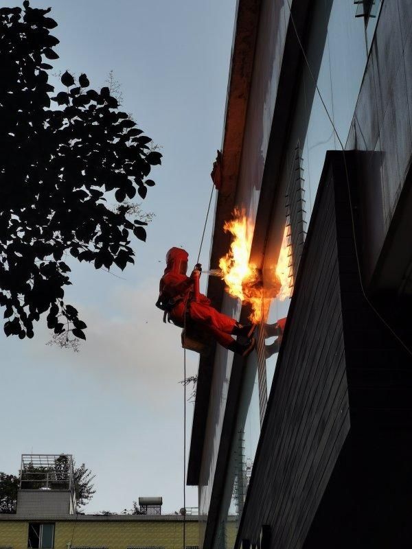  居民楼|居民楼前嗡嗡嗡，消防员“火攻”摘除马蜂窝