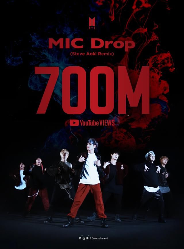 防弹|200721 防弹少年团《Mic Drop》Remix MV点击量突破7亿次!累计第5支破7亿MV