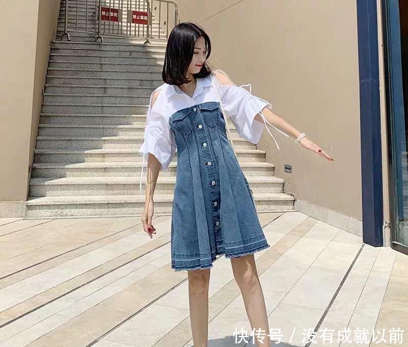  牛仔裙|拼接牛仔连衣裙，是白衬衫和牛仔裙的碰撞，是可爱和阳光